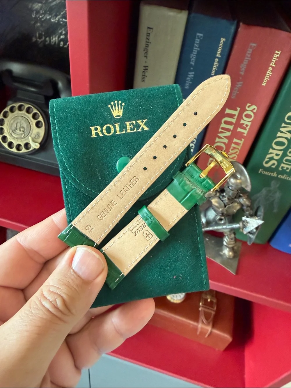 ✅ Rolex Strap: Green Alligator-Style Leather with Gold Buckle ✨